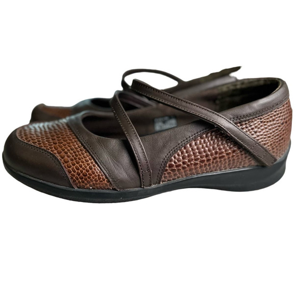 Aetrex Mary Jane Flat Loafer Two-Tone Brown Pebble Leather Women's Size 9 X-Wide - Picture 7 of 14